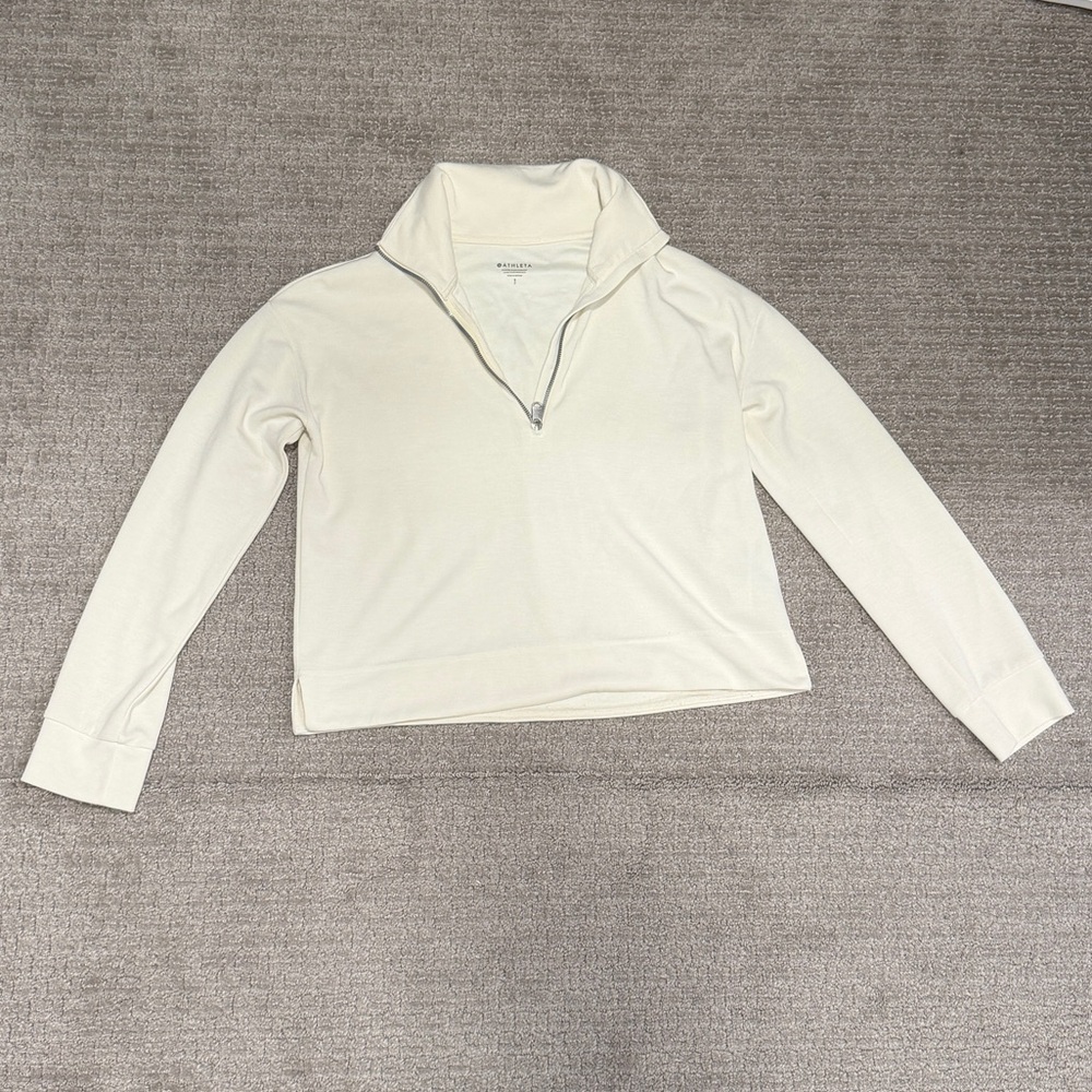Athleta Butter Yellow Cream Half-Zip Tencel Sweater Small